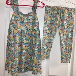 ❤️Matching Green Floral Ruffle Sleeve Sundress and Leggings Set, EUC